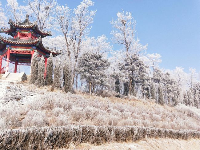 银雪照红亭